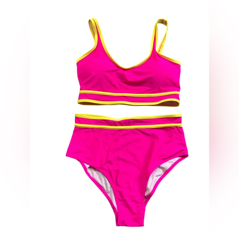 BMJL Women's hot pink High Waisted Bikini set Sporty athletic swimwear NWT